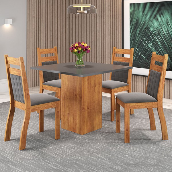 Mesa de Jantar 4 Lugares Vinhedo Colorado Mel/Cinza/Grafite -  Viero Móveis