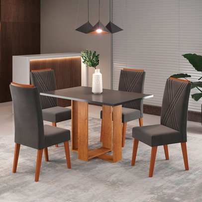 Mesa de Jantar 4 Lugares Nivus Mel/Cinza/Grafite - Viero Móveis