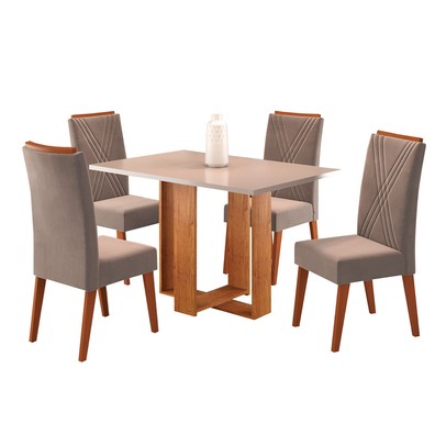 Mesa de Jantar 4 Lugares Nivus Mel/Blonde/Perola - Viero Móveis
