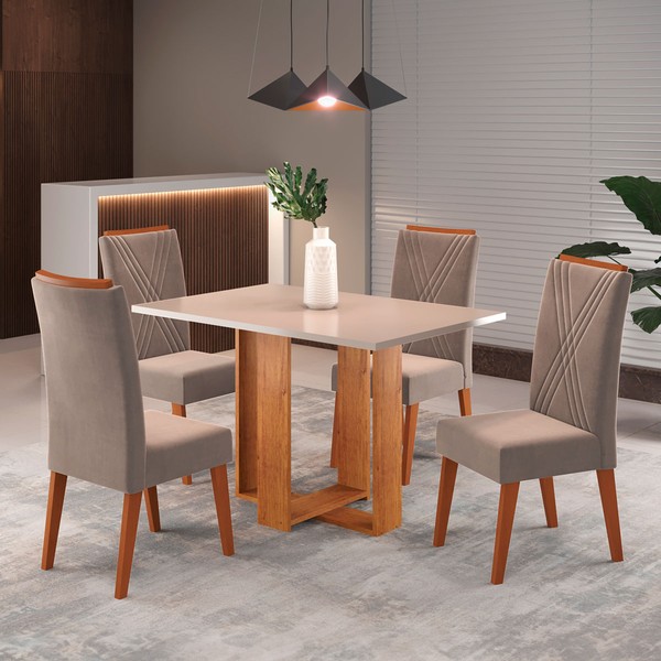 Mesa de Jantar 4 Lugares Nivus Mel/Blonde/Perola - Viero Móveis