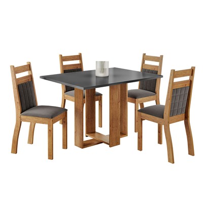 Mesa de Jantar 4 Lugares Blend Mel/Cinza/Grafite - Viero Móveis