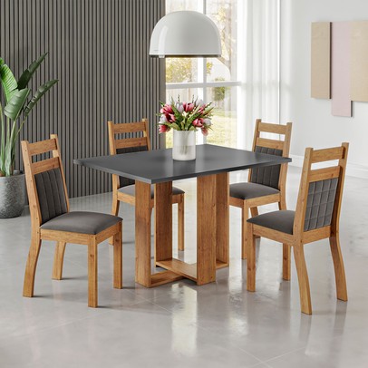 Mesa de Jantar 4 Lugares Blend Mel/Cinza/Grafite - Viero Móveis