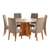 Mesa de Jantar 6 Lugares Calm com Vidro Mel/Perola/Off White - Viero Móveis
