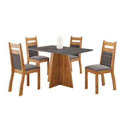 Mesa de Jantar 4 Lugares Sauvignon Mel/Cinza/Grafite - Viero Móveis