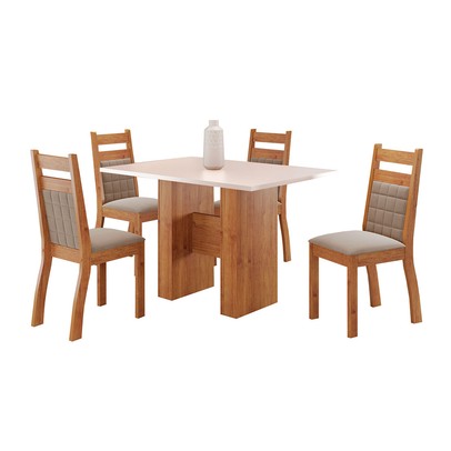 Mesa de Jantar 4 Lugares Blanc Mel/Blonde/Perola - Viero Móveis