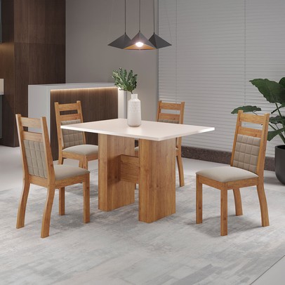 Mesa de Jantar 4 Lugares Blanc Mel/Blonde/Perola - Viero Móveis
