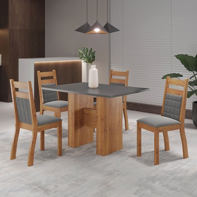 Mesa de Jantar 4 Lugares Blanc Mel/Cinza/Grafite - Viero Móveis