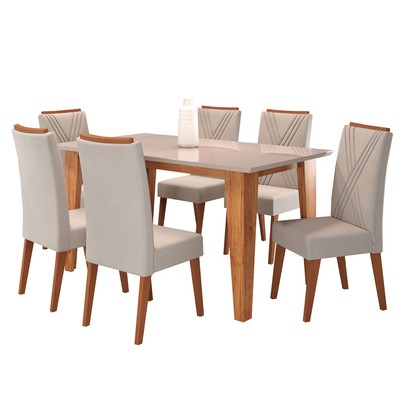 Mesa de Jantar 6 Lugares Sport com Vidro Mel/Marfim/Off White - Viero Móveis