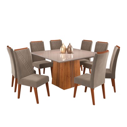 Mesa de Jantar 8 Lugares Daniela com Vidro Mel/Off White/Perola - Viero Móveis