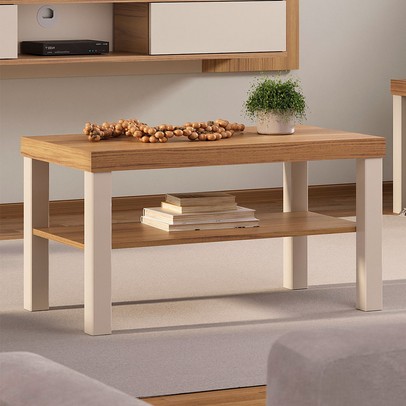Mesa de Centro Zoom 1 Prateleira Carvalho/Off White - Pnr Móveis