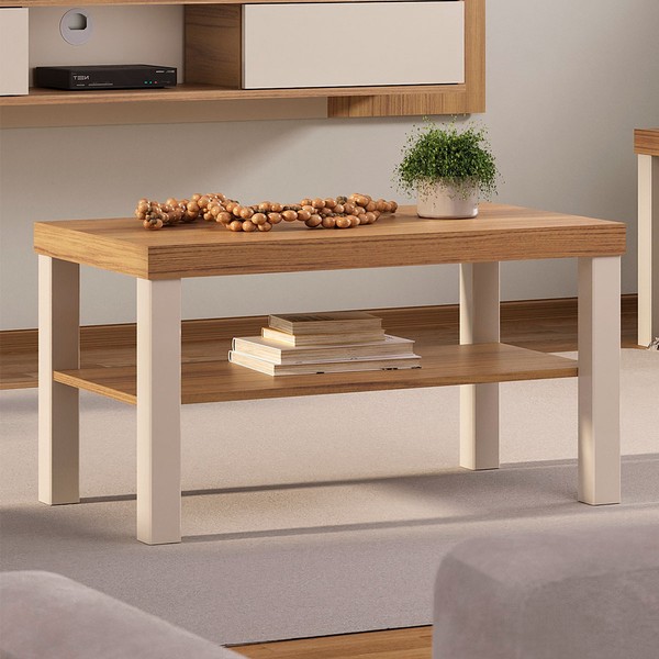 Mesa de Centro Zoom 1 Prateleira Carvalho/Off White - Pnr Móveis