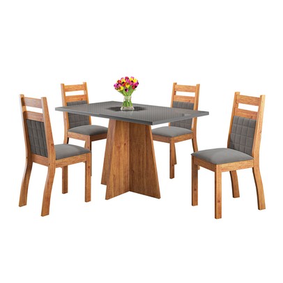 Mesa de Jantar 4 Lugares Merlot com Vidro Mel/Grafite - Viero Móveis
