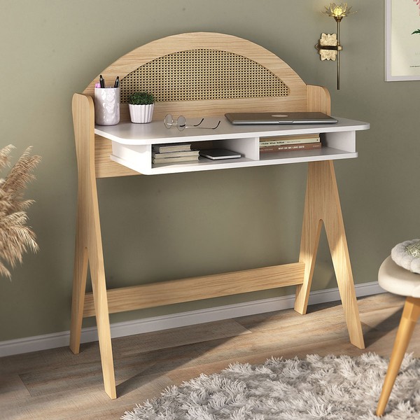 Mesa Escrivaninha Mali 100% Mdf Natura/Branco - Pnr Móveis