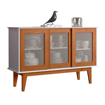 Balcão Buffet Detroit 3 Portas 3 Prateleiras Branco/Nature - Tebarrot