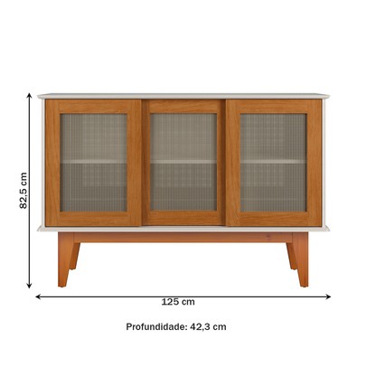 Balcão Buffet Detroit 3 Portas 3 Prateleiras Off White/Nature - Tebarrot