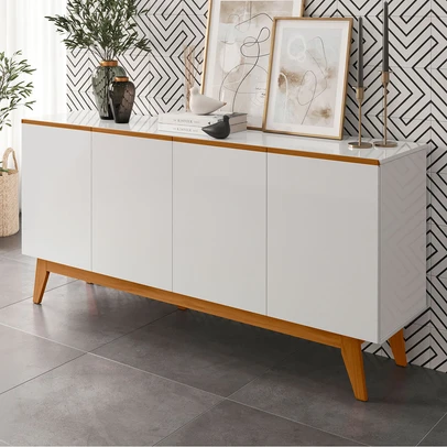 Balcão Buffet Ares Lux 4 Portas 2 Prateleiras Branco - Tebarrot