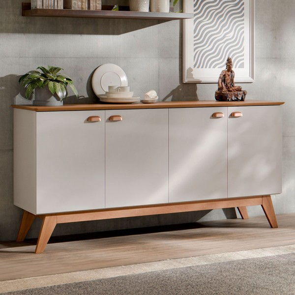 Balcão Buffet Atlanta 4 Portas Off White/Nature - Tebarrot