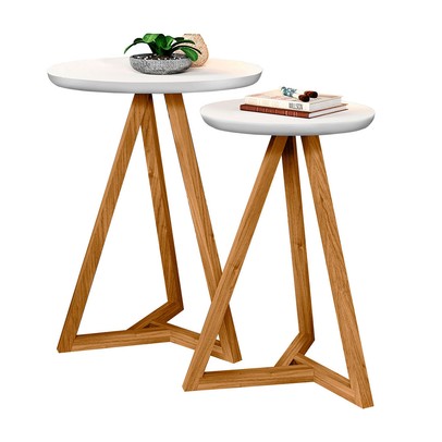 Mesa de Canto Classic Kit 2 Peças Branco/Nature - Tebarrot