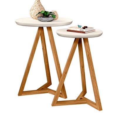 Mesa de Canto Classic Kit 2 Peças Off White/Nature - Tebarrot