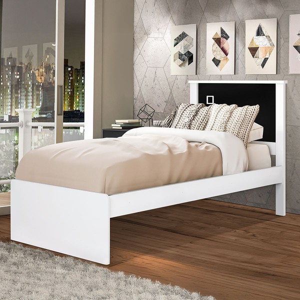 Cama de Solteiro Barcelona Branco/Preto - Tebarrot