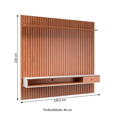 Painel para TV Até 75 Polegadas Detroit 1 Prateleira Ripado Nature - Tebarrot