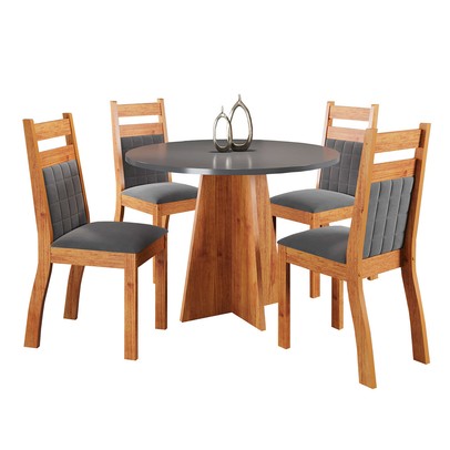 Mesa de Jantar 4 Lugares Syrah Mel/Cinza/Grafite - Viero Móveis