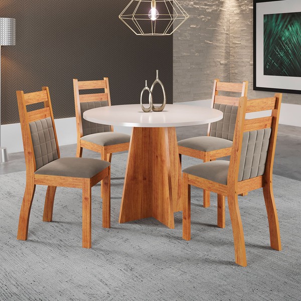 Mesa de Jantar 4 Lugares Syrah Mel/Blonde/Perola - Viero Móveis