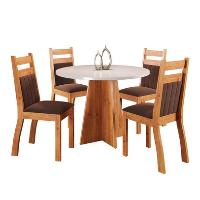 Mesa de Jantar 4 Lugares Syrah Mel/Blonde/Bombom - Viero Móveis