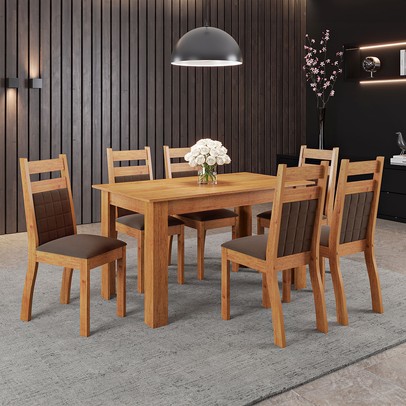 Mesa de Jantar 6 Lugares Ariela Mel/Bombom - Viero Móveis