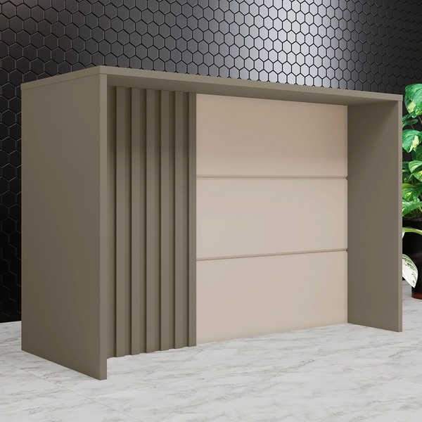 Bancada de Cozinha Ilha Gourmet com Ripado Duna/Cristal -  Henn