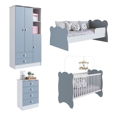 Quarto de Bebê Completo Bambino 3 Portas 6 Gavetas Azul - Percasa