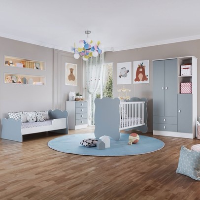 Quarto de Bebê Completo Bambino 3 Portas 6 Gavetas Azul - Percasa