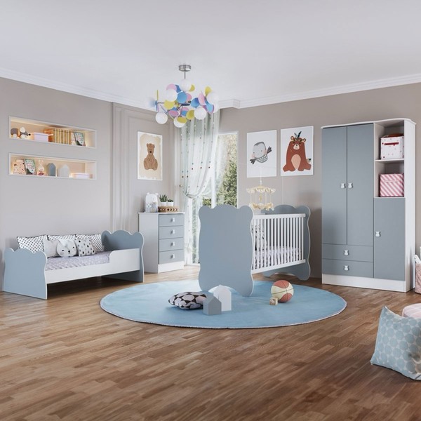 Quarto de Bebê Completo Bambino 3 Portas 6 Gavetas Azul - Percasa