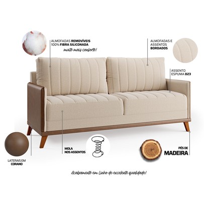 Sofá 4 Lugares Living Linho/Bronze - Vian