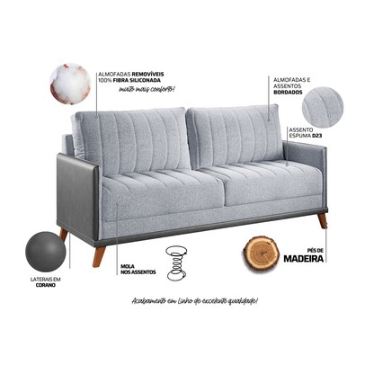 Sofá 4 Lugares Living Linho/Inox - Vian