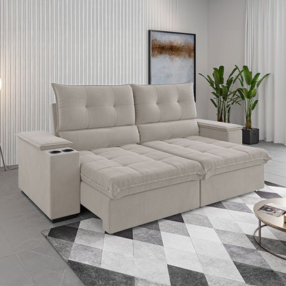 Sofá 4 Lugares Santiago Retrátil e Reclinável Marfim - Vian