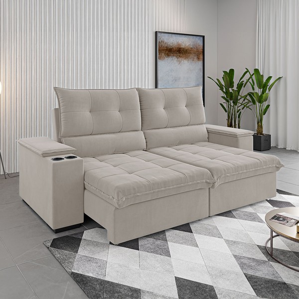 Sofá 4 Lugares Santiago Retrátil e Reclinável Marfim - Vian