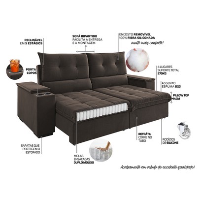 Sofá 4 Lugares Santiago Retrátil e Reclinável Bombom - Vian