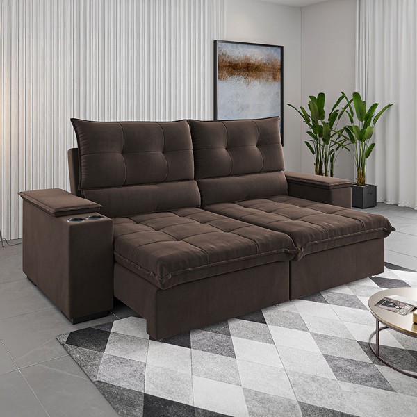 Sofá 4 Lugares Santiago Retrátil e Reclinável Bombom - Vian