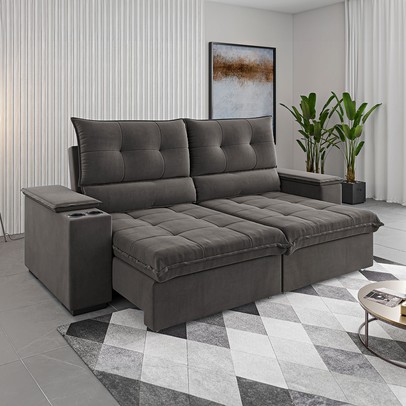 Sofá 4 Lugares Santiago Retrátil e Reclinável Grafite - Vian