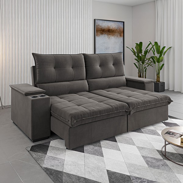 Sofá 4 Lugares Santiago Retrátil e Reclinável Grafite - Vian