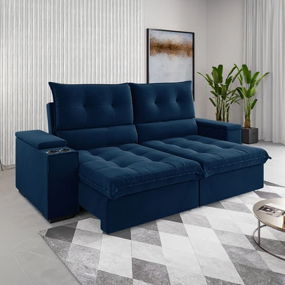 Sofá 4 Lugares Santiago Retrátil e Reclinável Azul - Vian