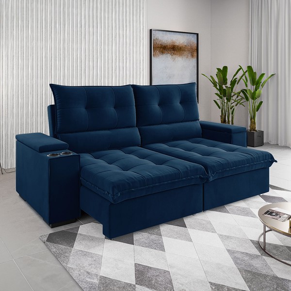 Sofá 4 Lugares Santiago Retrátil e Reclinável Azul - Vian