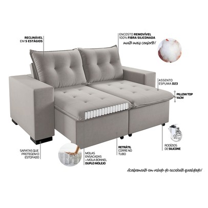 Sofá 3 Lugares Arsenal Retrátil e Reclinável Marfim - Vian