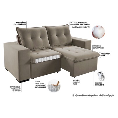Sofá 3 Lugares Arsenal Retrátil e Reclinável Perola - Vian