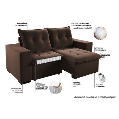 Sofá 3 Lugares Arsenal Retrátil e Reclinável Bombom - Vian