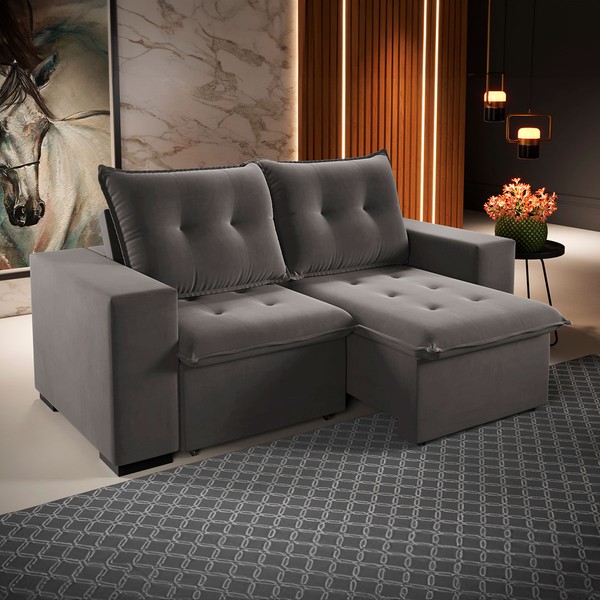 Sofá 3 Lugares Arsenal Retrátil e Reclinável Grafite - Vian