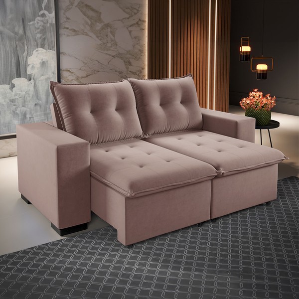 Sofá 3 Lugares Arsenal Retrátil e Reclinável Rosa - Vian