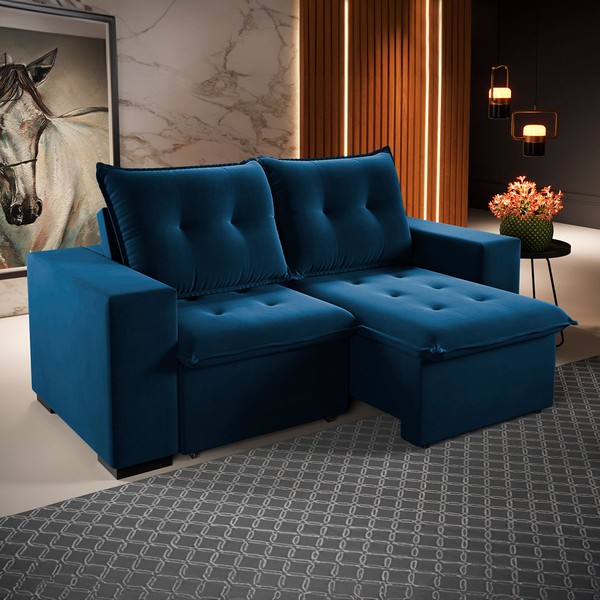 Sofá 3 Lugares Arsenal Retrátil e Reclinável  Azul - Vian