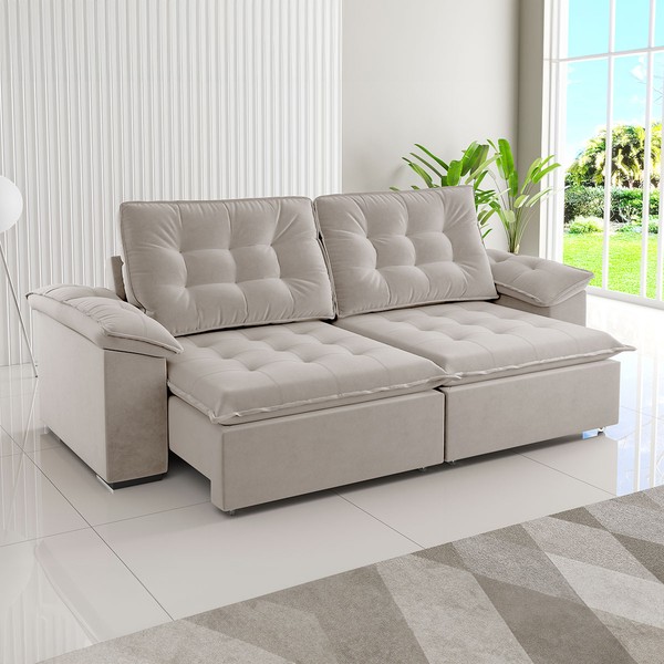 Sofá 4 Lugares Mozart Retrátil e Reclinável Marfim - Vian